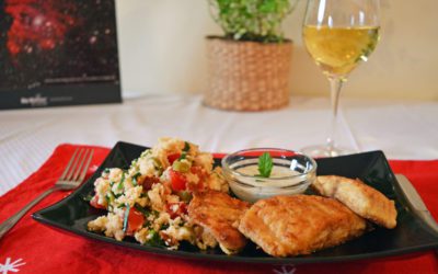 Citromos harcsaszeletek medvehagymás kuszkusszal, mentás joghurttal