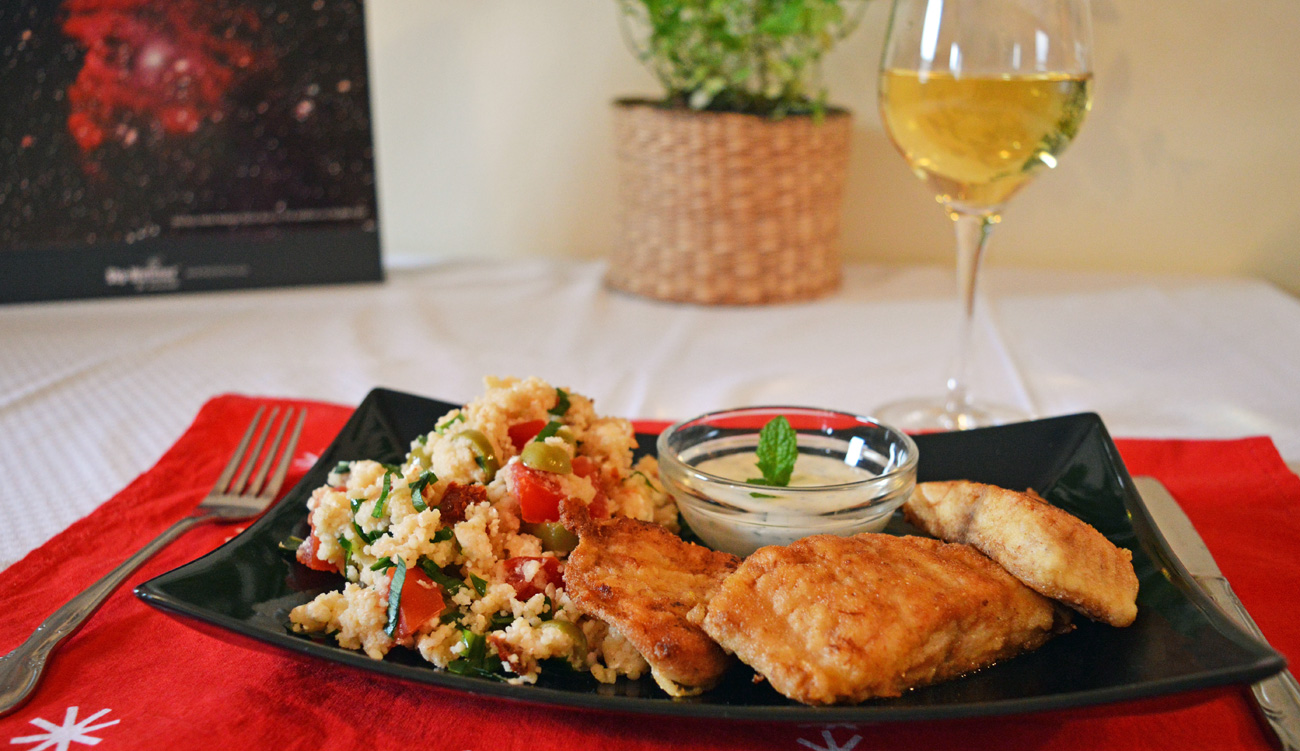 harcsa-kuszkusz Citromos harcsaszeletek medvehagymás kuszkusszal, mentás joghurttal